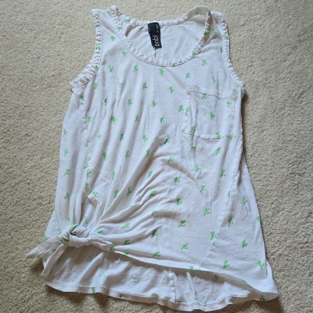 bobi White Asymmetrical Tie Front Sleeveless Tank Top